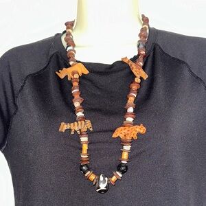 Handcrafted Wooden Bead  Carved Animal Necklace /Giraffe, Zebra, Rhino & Tiger